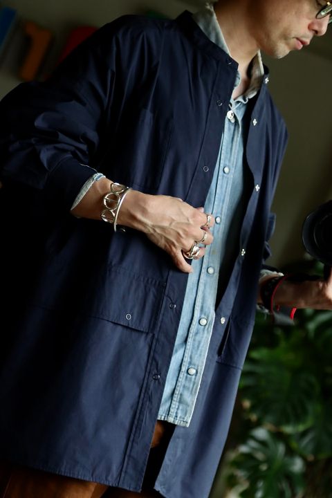 フレッシュサービス 22SS CARGO POCKET UTILITY SHIRT "NAVY"スタイル.2022.6.7.