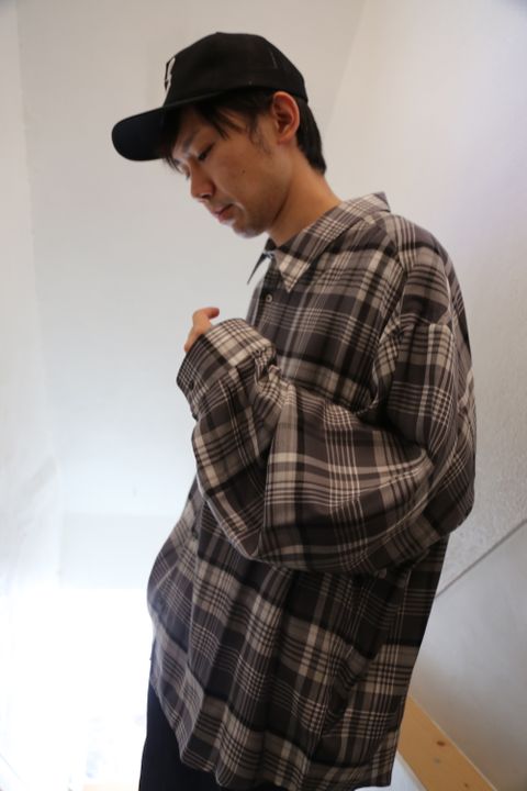 Graphpaper Tencel Check Regular Collar Big Sleeve Shirt"BLACK×GRAY Style.2020.8.15.