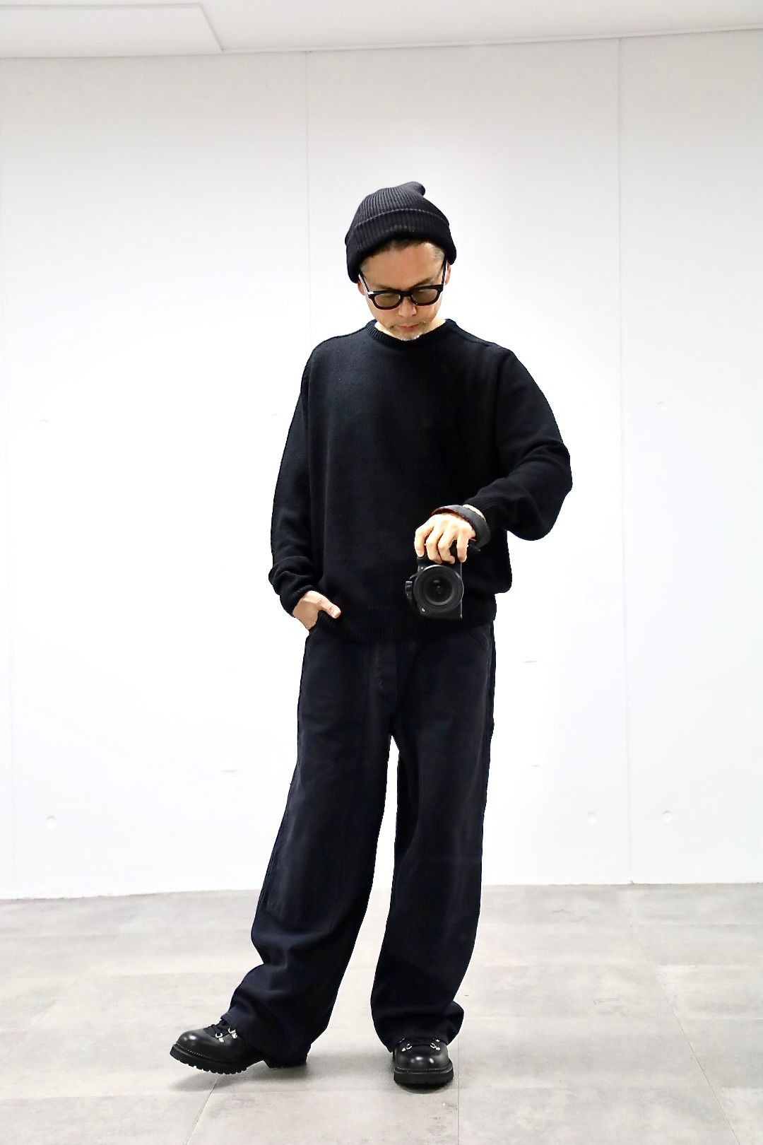 A.PRESSE 2026 STYLE1 Washed Silk Nep Crew Neck Sweater"BLACK"スタイル