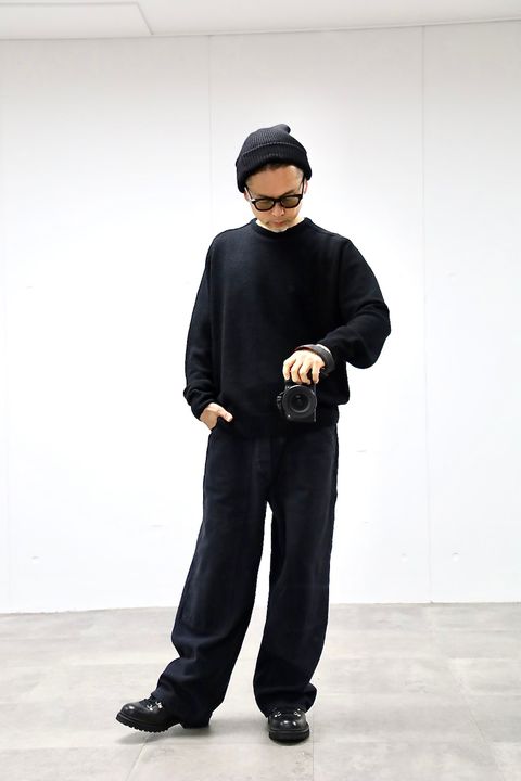 A.PRESSE 2026 STYLE1 Washed Silk Nep Crew Neck Sweater"BLACK"スタイル