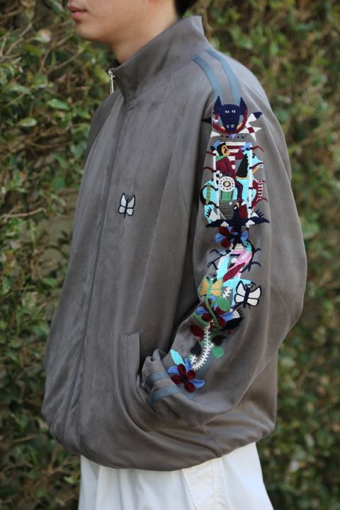 doublet CHAOS EMBROIDERY SUEDE TRACK JACKET "GRAY"style.2020.8.9.