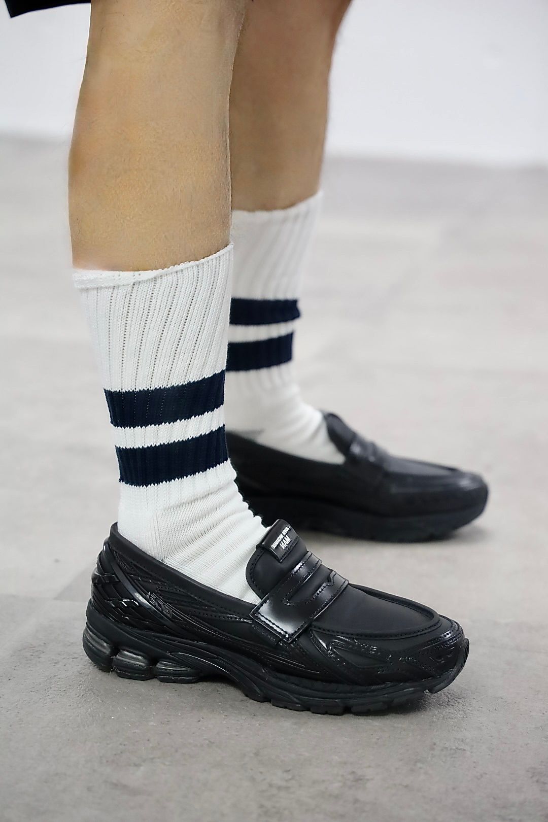 コムデギャルソンオム26FW 綿ローゲージパイルラインソックス(HR-K501-051-1)WHITE×NAVY☆8月7日(金)発売！