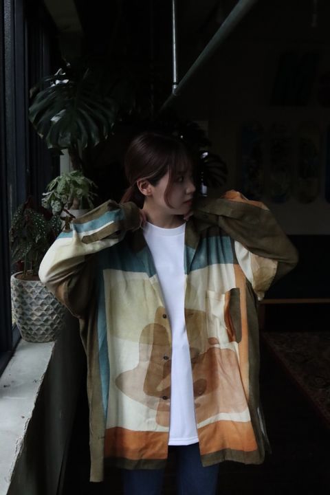 YOKE PRINTED OPEN COLLAR SHIRT"BROWN"スタイル