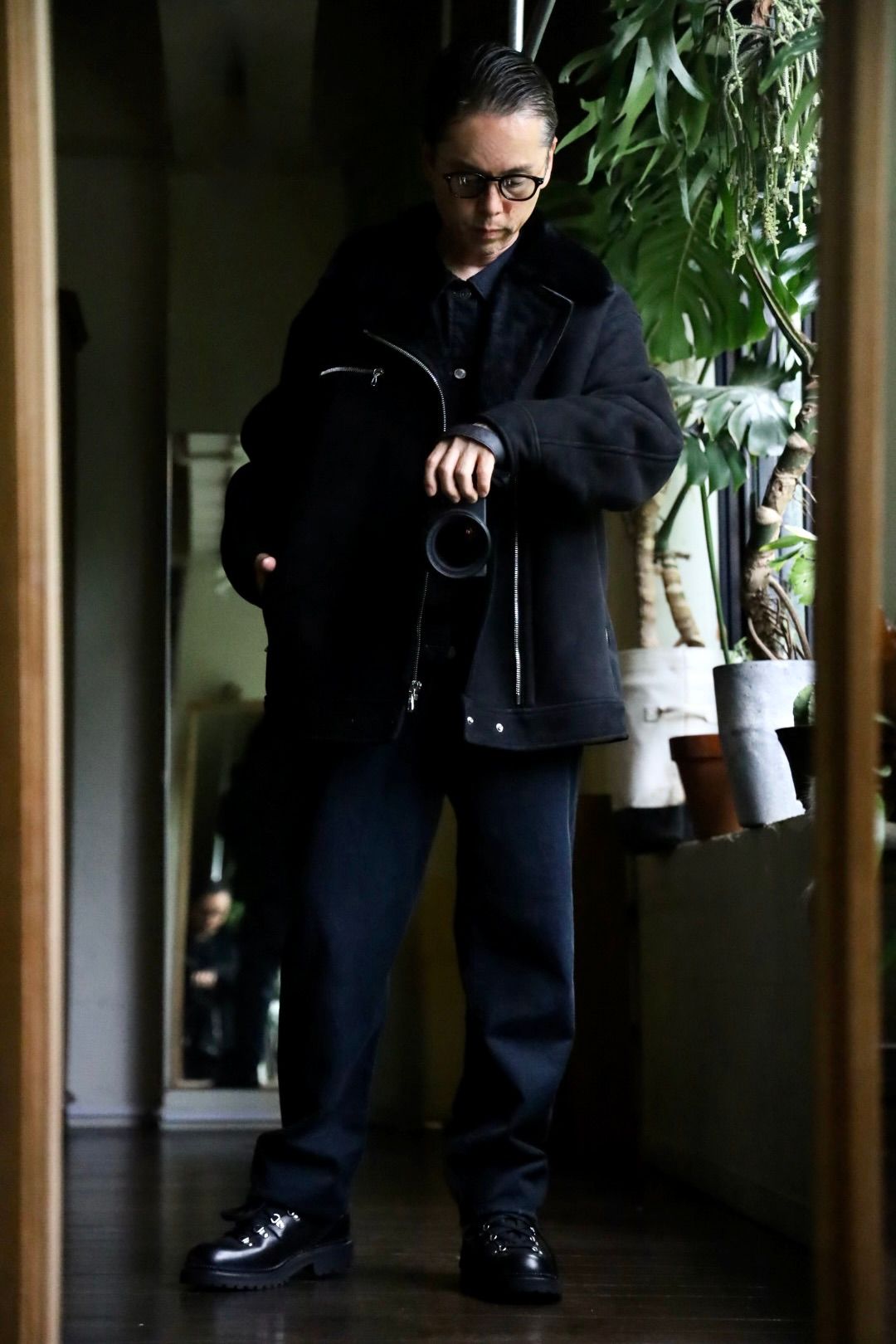 グラフペーパー24AW Sheep Mouton Aviator Jacket(GU243-20080)BLACK