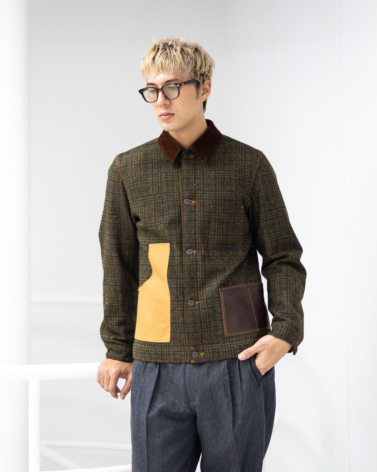 ジュンヤワタナベマン 25AW ウールチェックツイード綿ダッグレザージャケット(WP-J033-051)☆11月1日(土)発売！