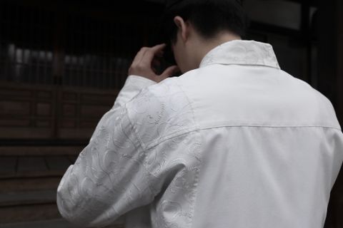sulvam OX left embro shirt"WHITE"style.2020.7.21.