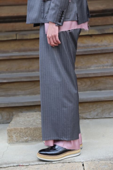 sulvam 2021SS 新作 Cut off short jacket&Bias wide pants style.2020.12.19.