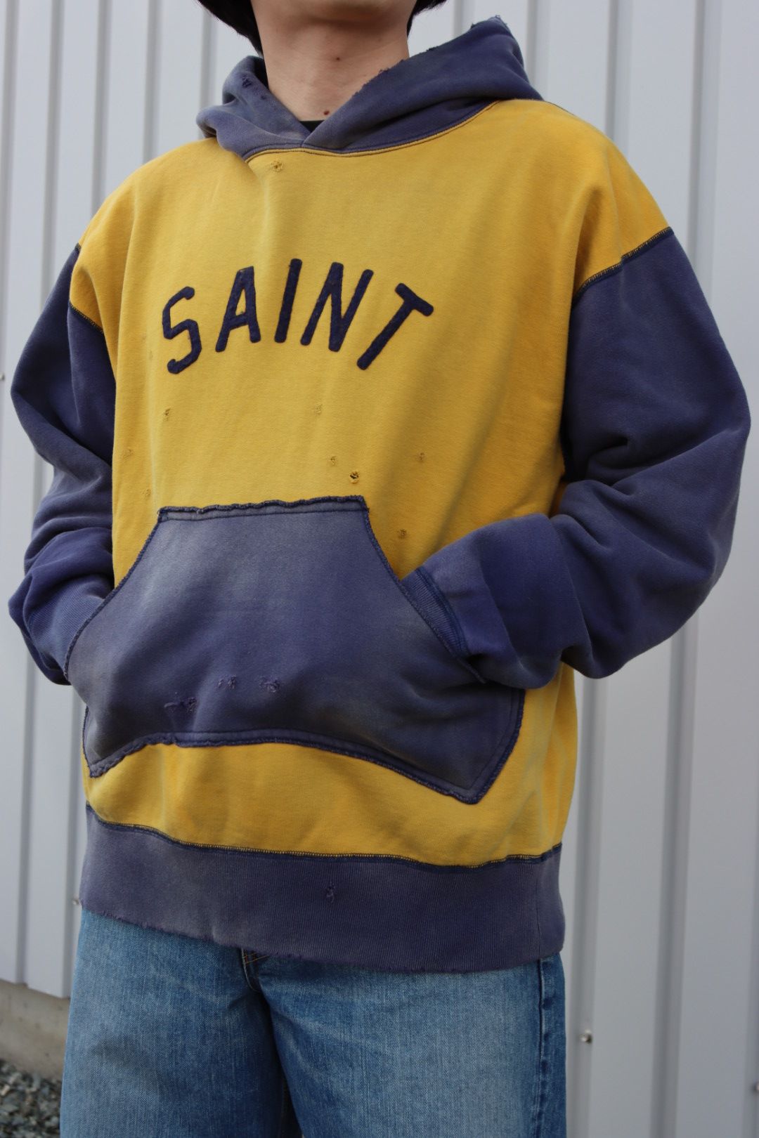 SAINT M×××××× フェルトフーディーYELLOW×NAVY style | 2073 | mark SAINT M×××××× フェルトフーディーYELLOW×NAVY style | 2073 | mark