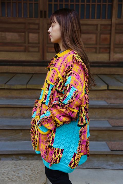 KIDILL Chaotic Argyle Tartan Cardigan"Yellow×Pink"Style.2020.12.14.