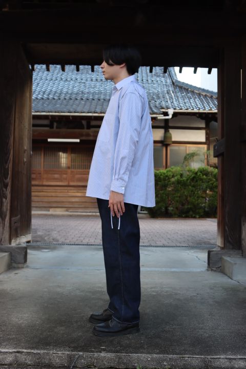 YOKE THOMAS MASON STRIPED PIPING SHIRT"WHITE"style.
