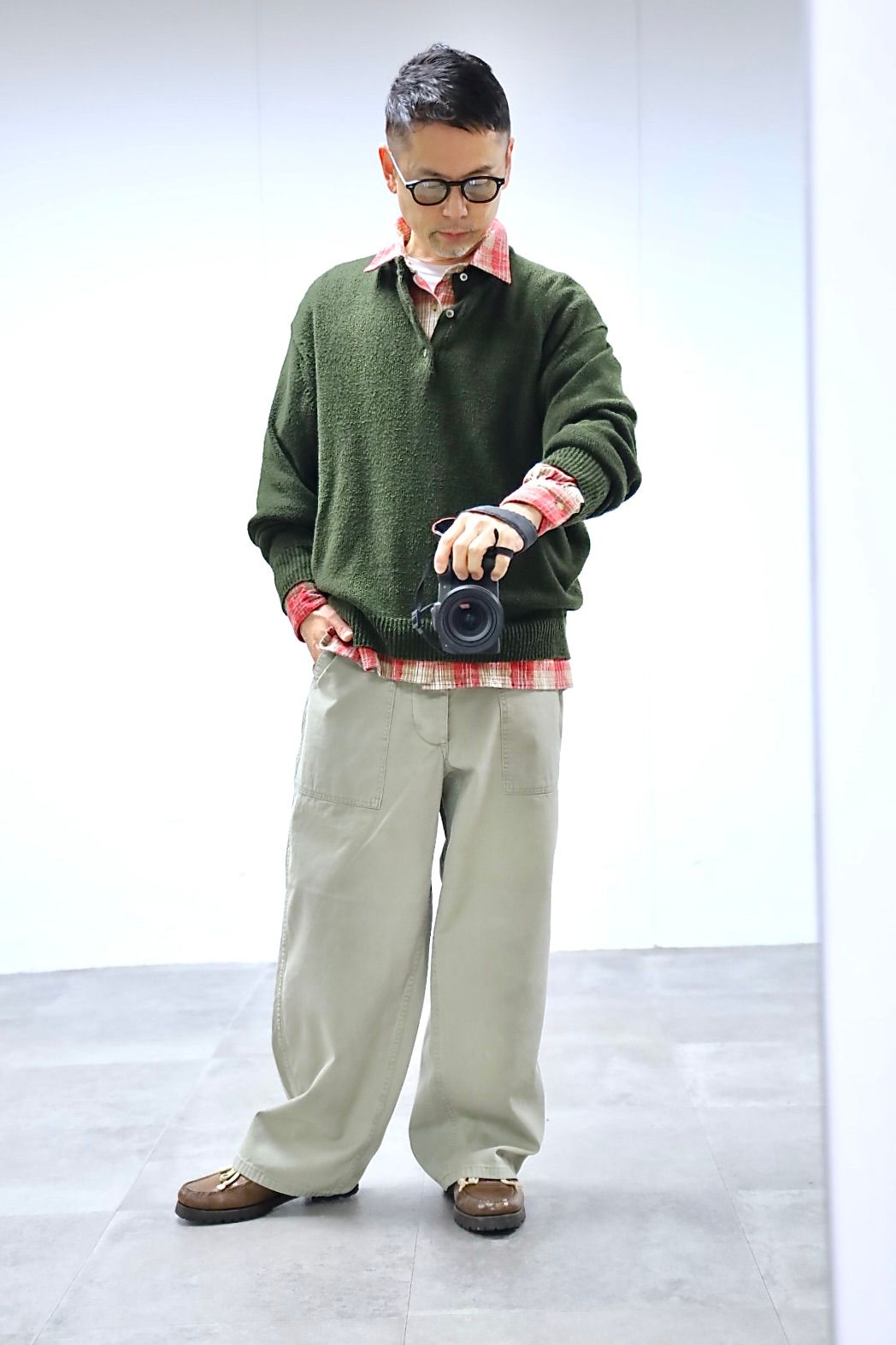 A.PRESSE 2026 STYLE1 Vintage Cotton Silk Nep Twill Check Shirts"RED"スタイル