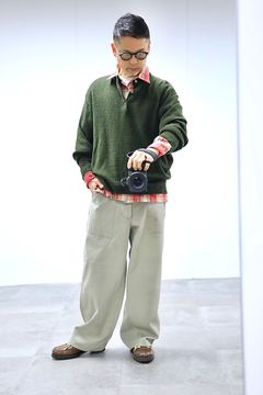 A.PRESSE 2026 STYLE1 Vintage Cotton Silk Nep Twill Check Shirts"RED"スタイル