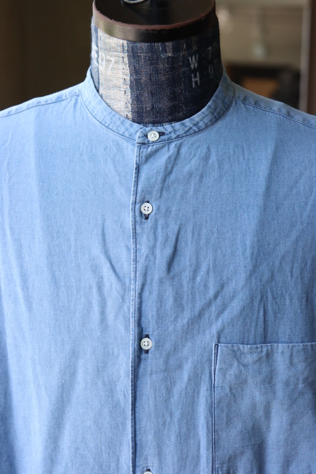 グラフペーパー SIDOGRAS Indigo Poplin L/S Oversized Band Collar Shirt(GM252-50046)LIGHT FADE☆8月2日(土)発売！