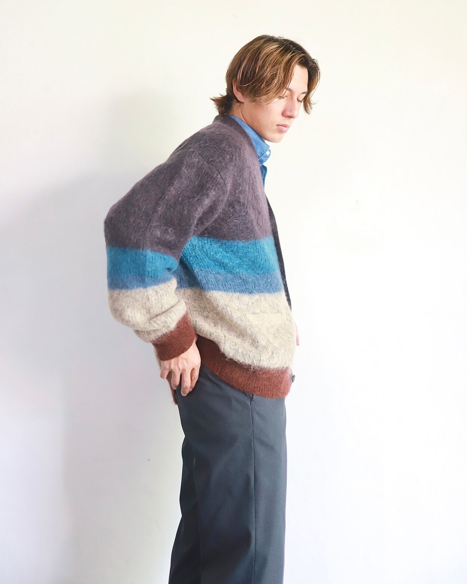 YOKE 23AW MOHAIR BORDER CARDIGAN