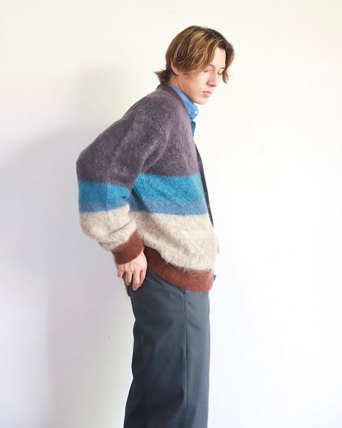 YOKE 23AW MOHAIR BORDER CARDIGAN"PURPLE"スタイル