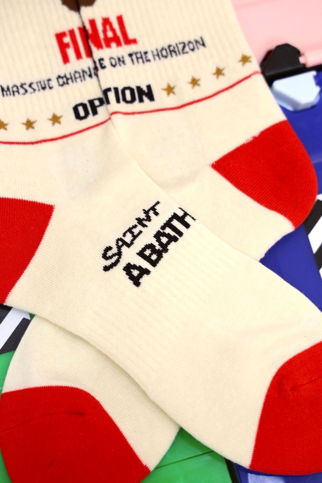 セントマイケル 26AW BAPE_SOCKS/FAINAL(SM-MK1-0000-C41)ECRU+RED