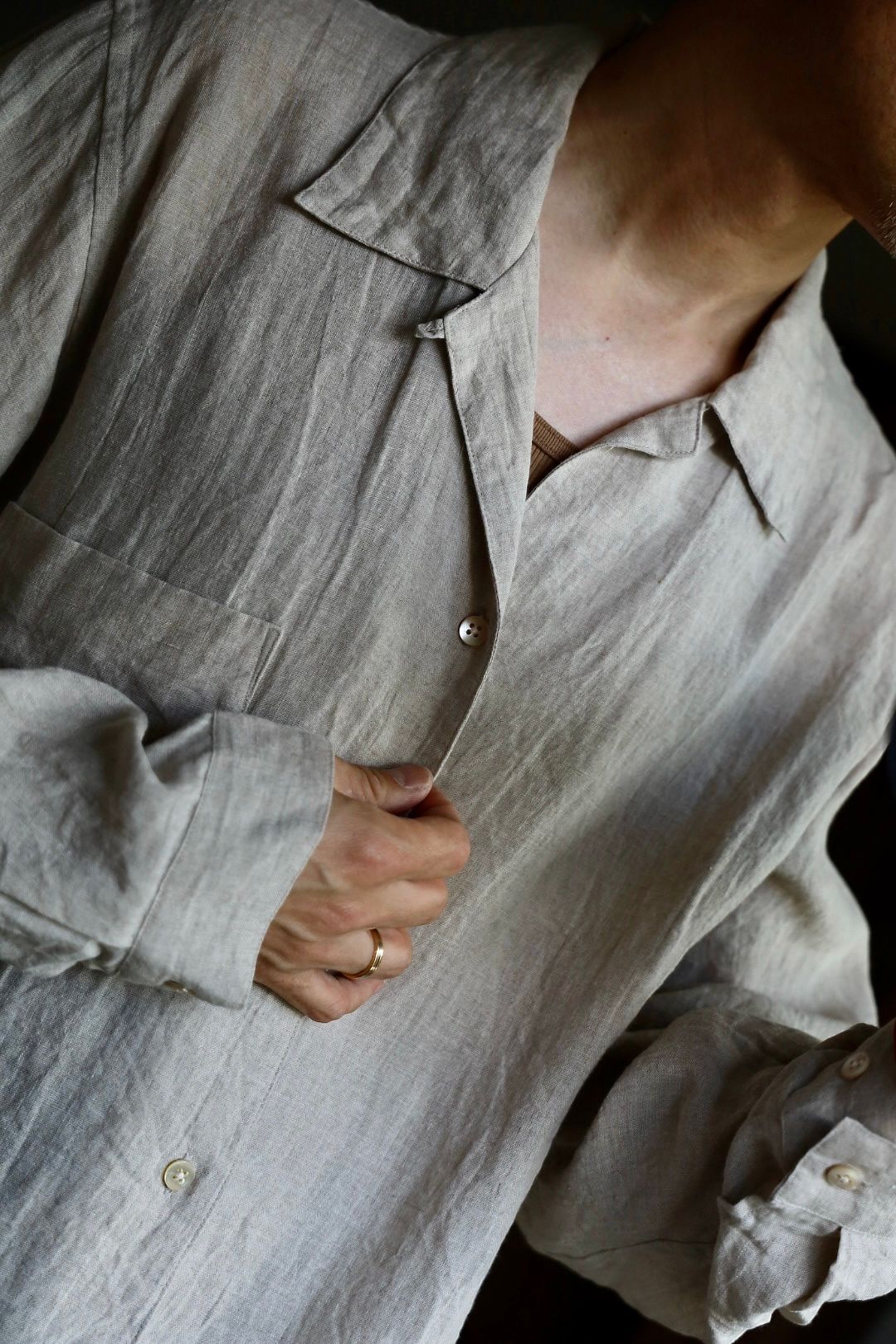 blurhms 25FW Linen Open-collar Shirt L/Sスタイル