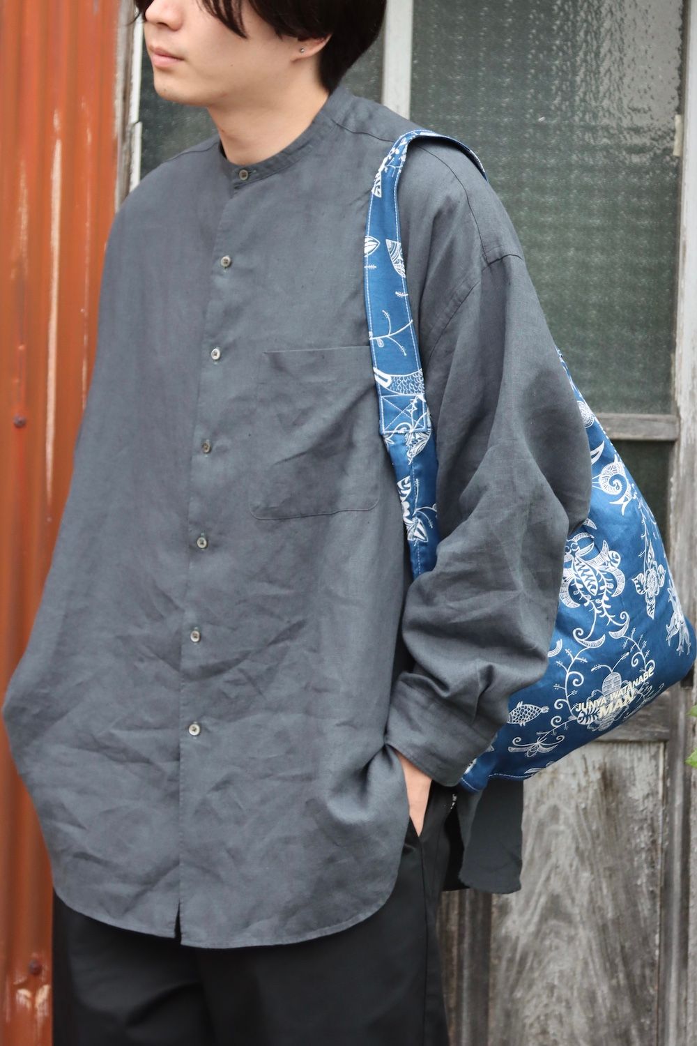 Graphpaper Linen L/S Oversized Band Collar Shirt style.2022.5.20