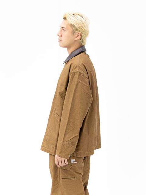 フレッシュサービス COTTON CANVAS LEATHER COLLAR WORK JACKET (CAMEL) MARKスタイル