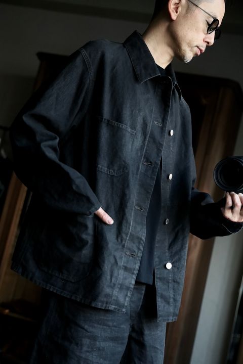 A.PRESSE 25SS Vintage Black Linen Coverallスタイル2025.4.8.