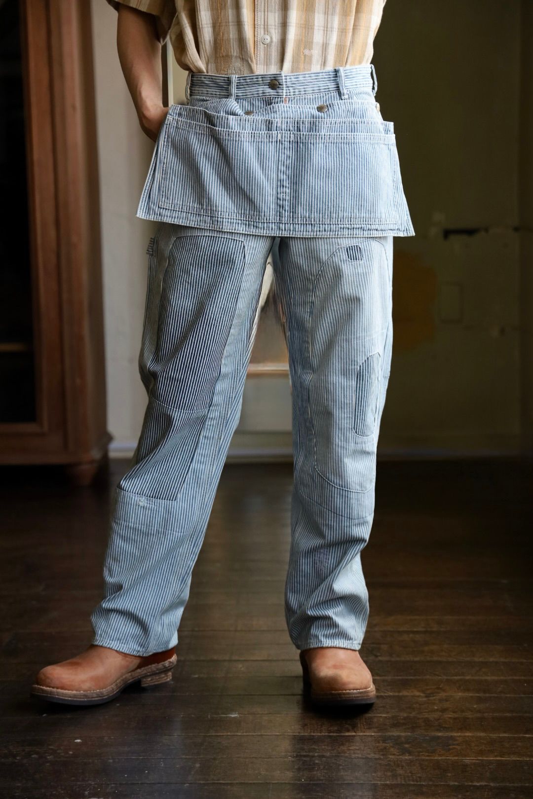 BOW WOW バウワウ HICKORY PAINTER PANTS with SEPARATE APRON(BW251-HPPA)HICKORY STRIPE AGING