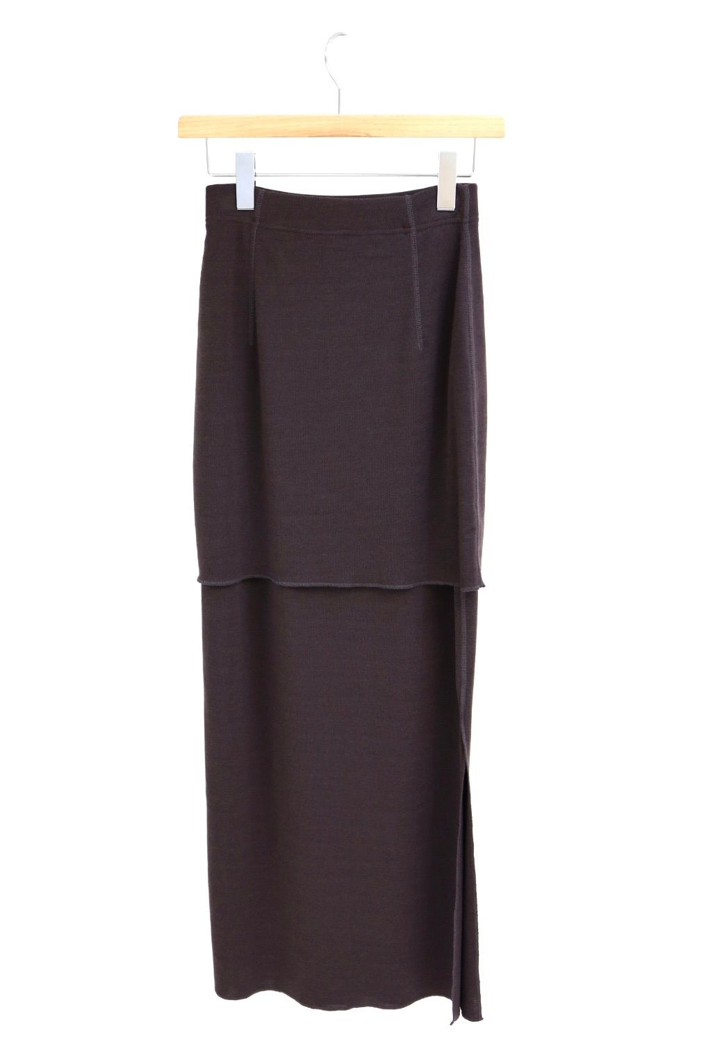 【Women's】プロダクトトゥエルブ  Super 140’s Melino Wool Layered Long Skirt(26SS-WCS07)BROWN☆新作発売！