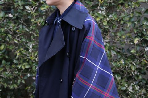 KIDILL Trench Coat(KL447) "Navy×Blue Tartan" style 2020.12.23.