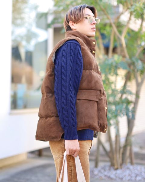 A.PRESSE Cashmere Aran Half Zip Sweaterスタイル