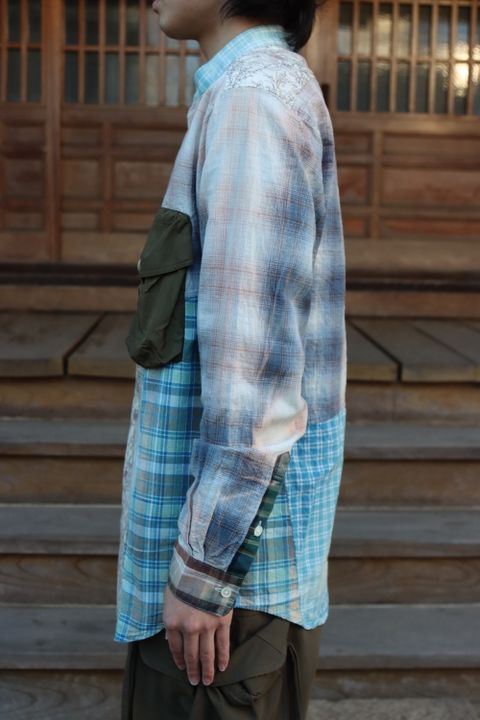KHOKI Washi knit cardigan(22SS-K-03),Madras check shirt(22SS-B-03) style. 2022.02.21.