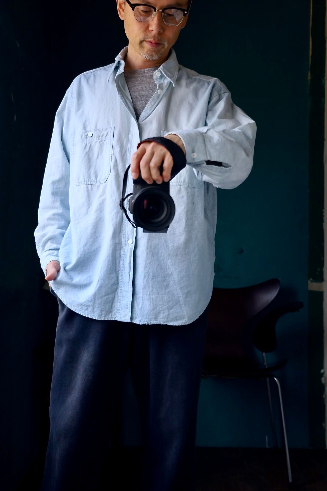 トップス A.PRESSE 25AW Vintage Chambray Shirts A.PRESSE 25AW Vintage Chambray Shirt – Vintage Concept Store