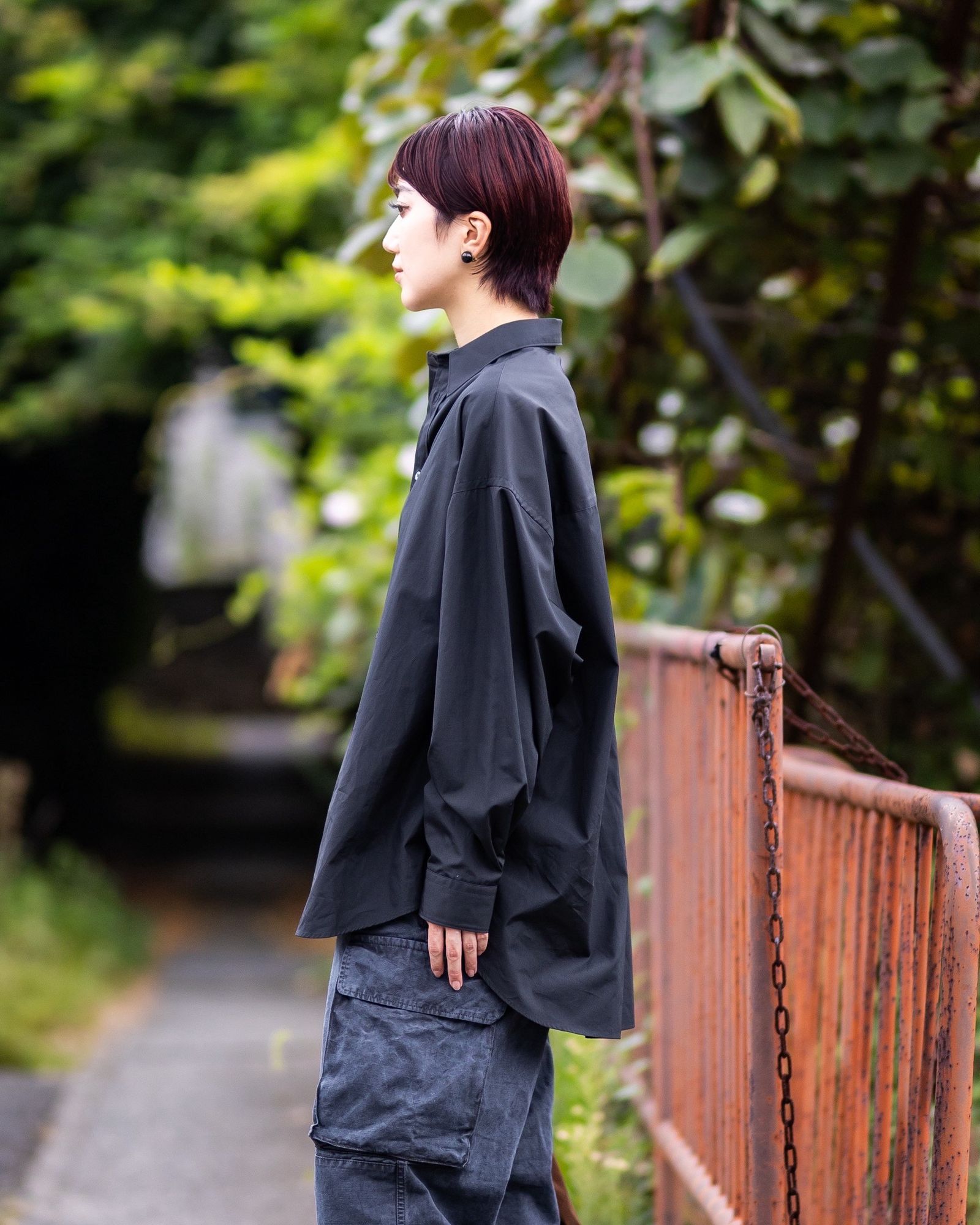 Graphpaper 25AW Women's  High Count Broad L/S Oversized Regular Collar Shirt(GL253-50033B)BLACK
