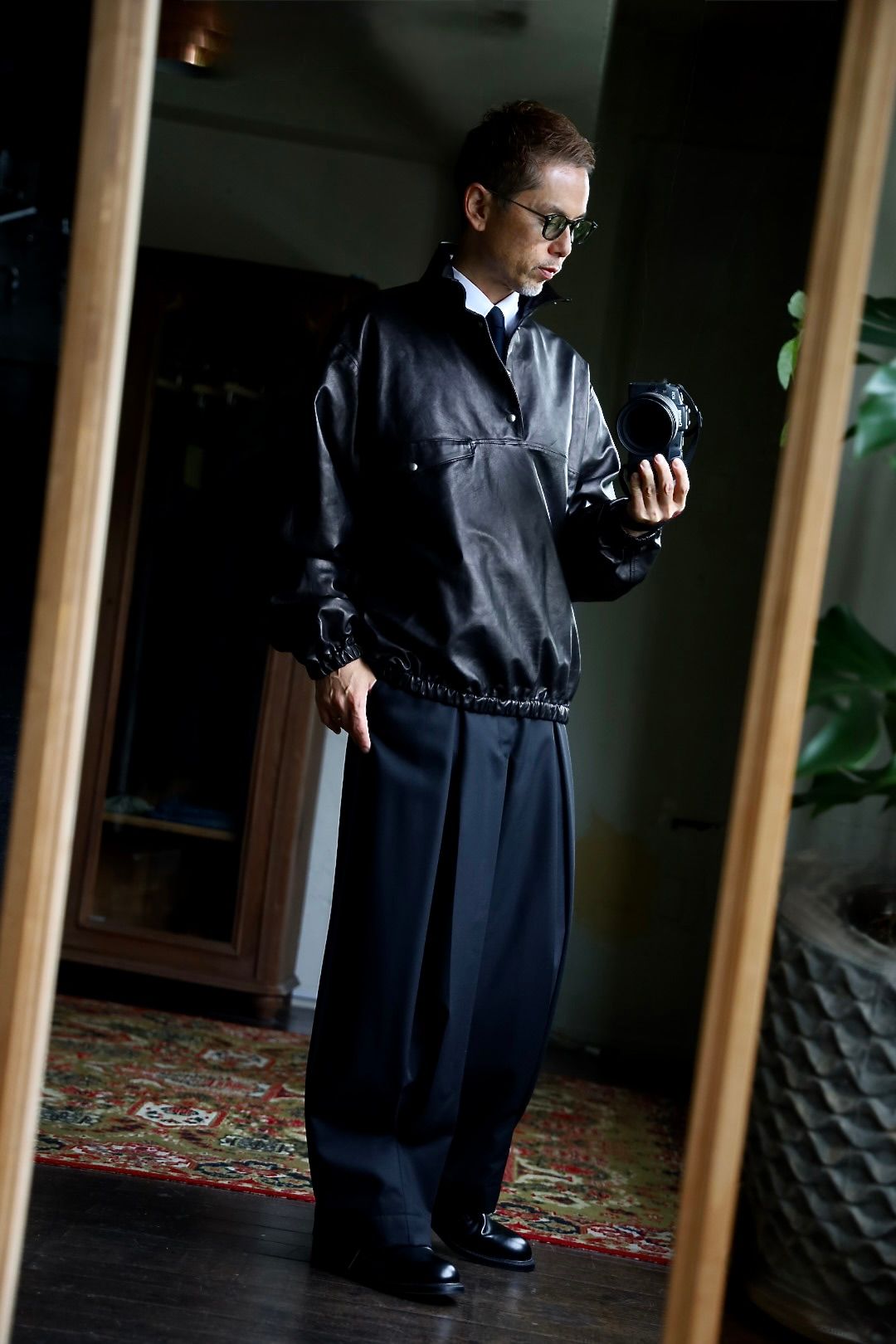 A.PRESSE 2026 STYLE2 Leather Pullover Snap Shirtsスタイル