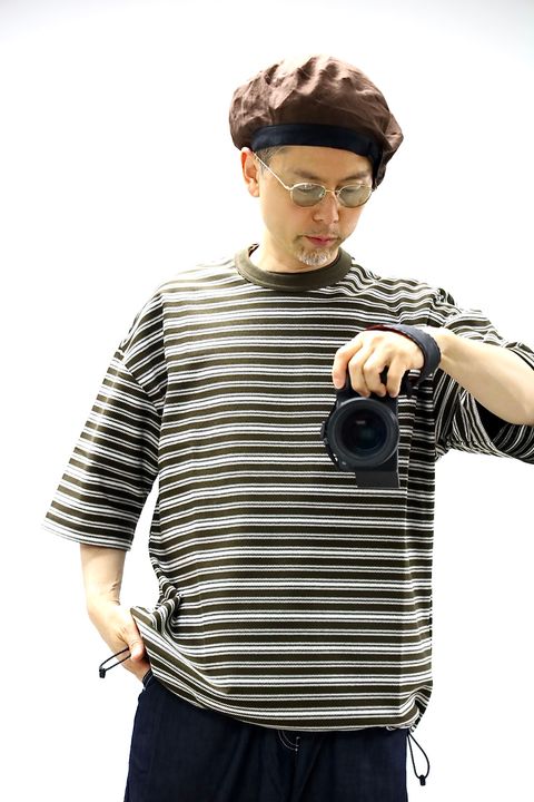 コムデギャルソンオム26SS ラッセルボーダーTシャツ(HQ-T018-051)BROWN×WHITE