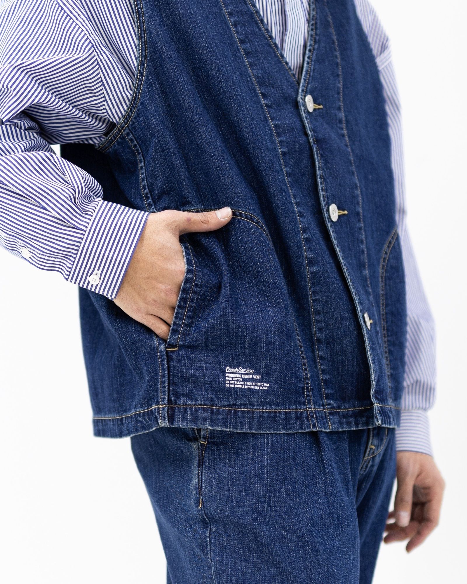 フレッシュサービス WORKERS DENIM VEST(FSC261-30266FB)FADE INDIGO☆12月20日(土)発売！