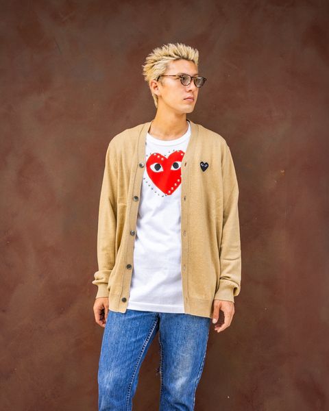PLAY COMME des GARCONS V-NECK CARDIGAN MARKスタイル