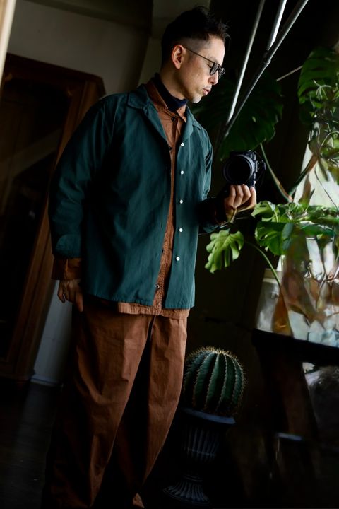 A.PRESSE US Silk Cotton Open Collar L/S Shirtスタイル