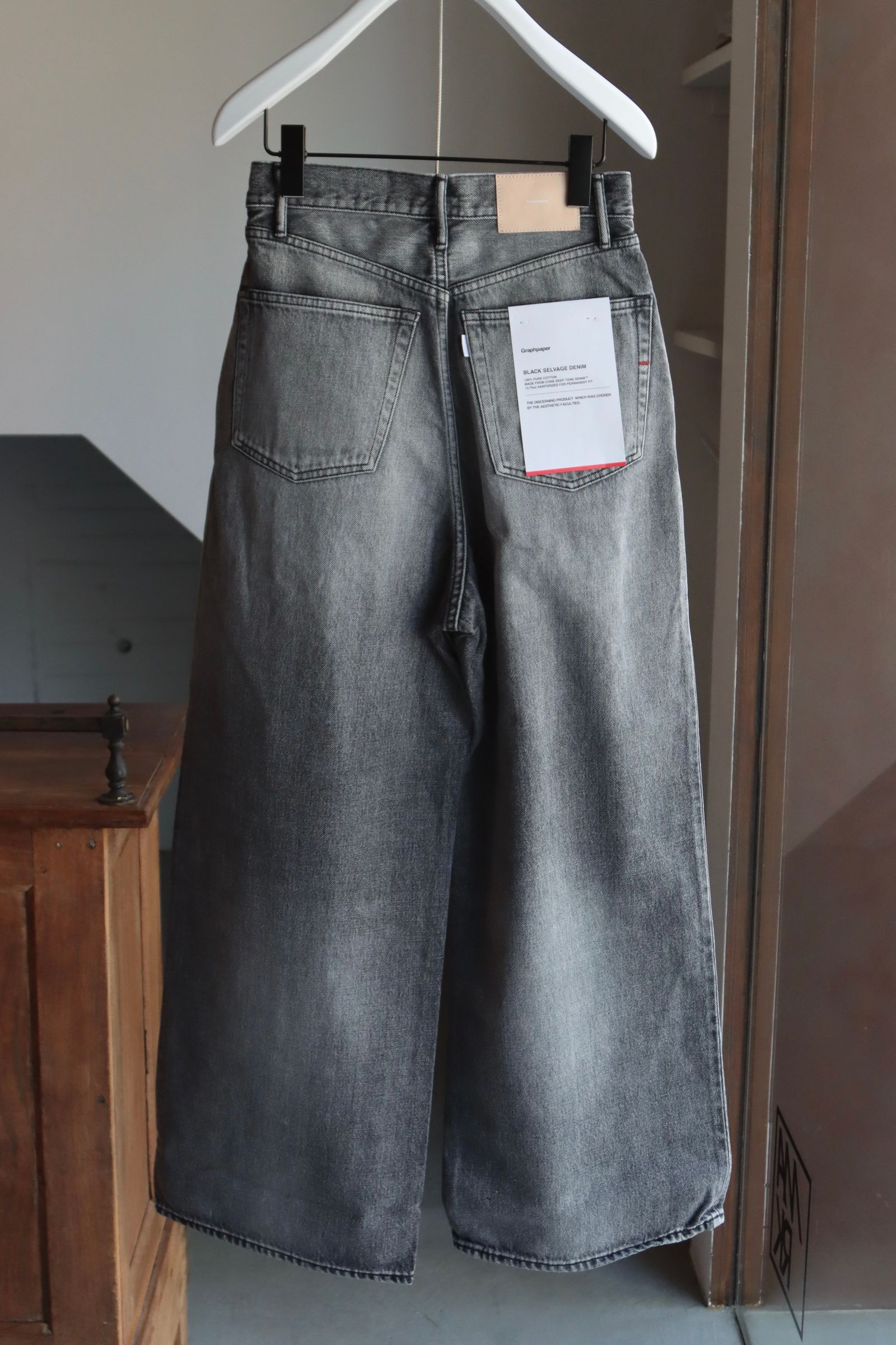 Graphpaper 25AW Women's Selvage Denim Two Tuck Wide Pants(GL253-40062LB)BLACK_LIGHT FADE