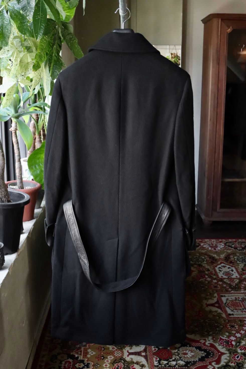 Yohji Yamamoto 革切り替え6つ釦ロングジャケット(HW-J42-832)BLACK☆新作発売！