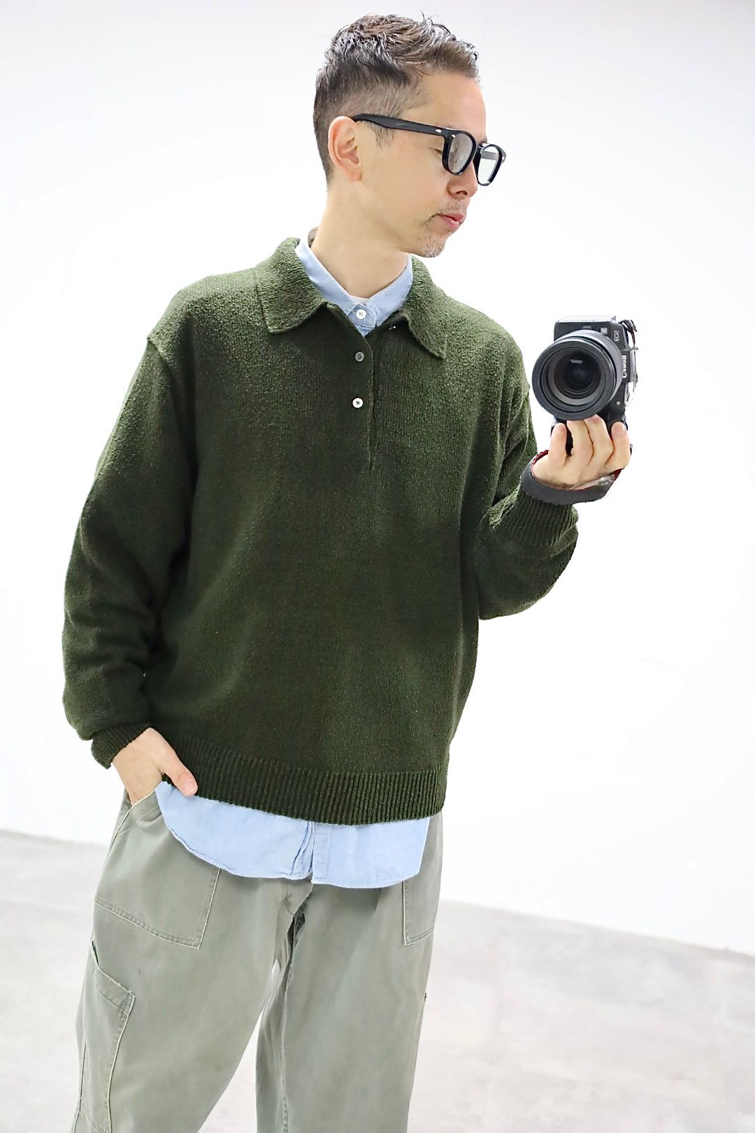 A.PRESSE 2026 STYLE1 Washed Silk Nep Polo Shirt"OLIVE"スタイル