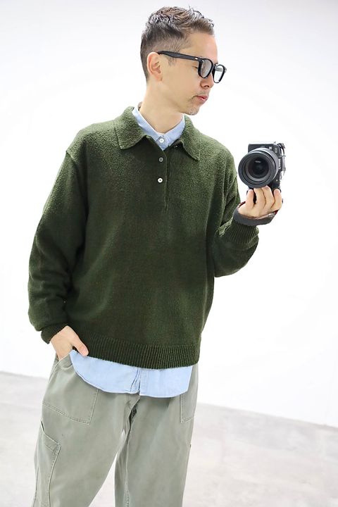A.PRESSE 2026 STYLE1 Washed Silk Nep Polo Shirt"OLIVE"スタイル