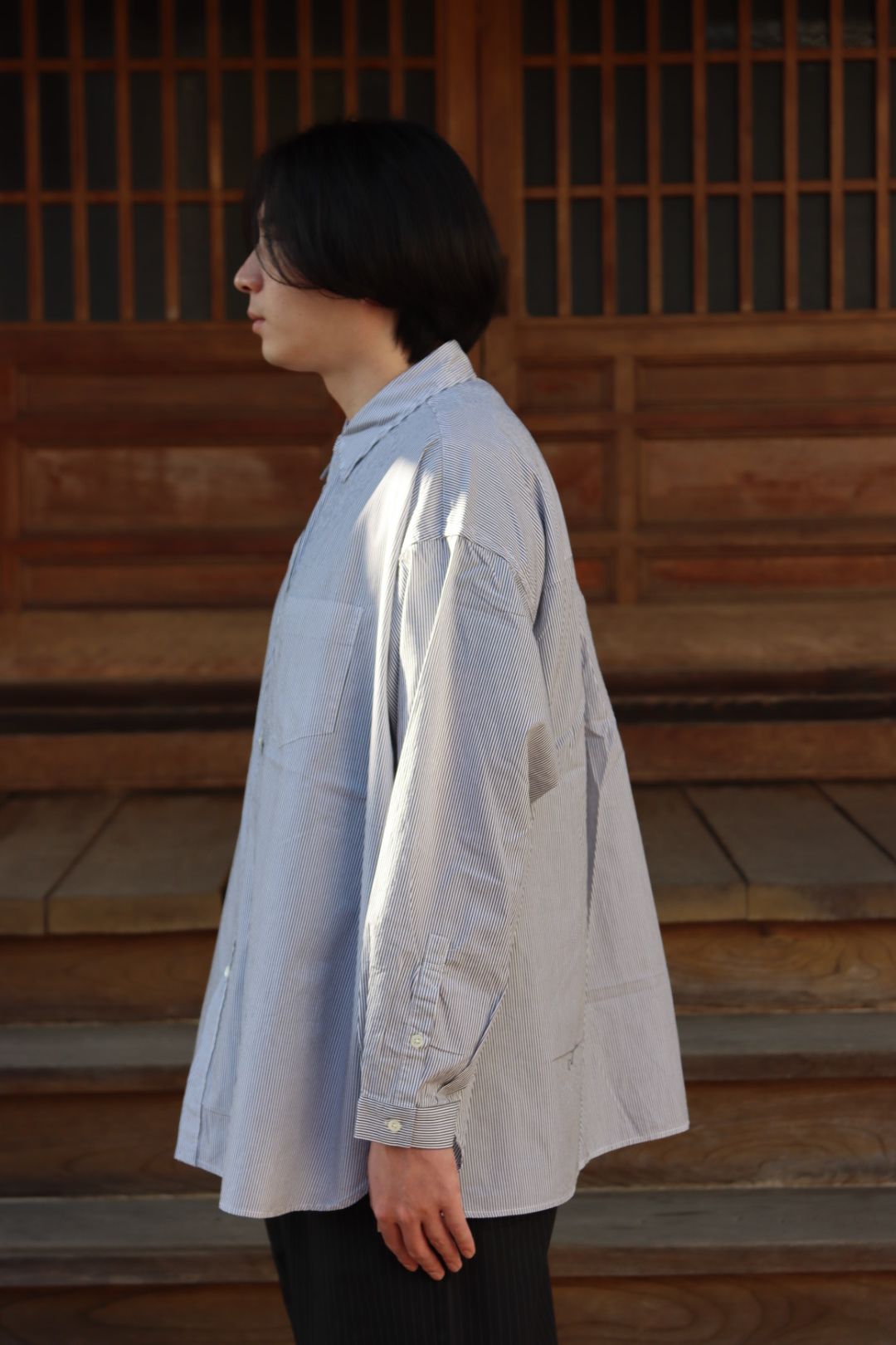 FreshService CORPORATE STRIPE REGULAR COLLAR SHIRT"WHITE×BLACK"style.