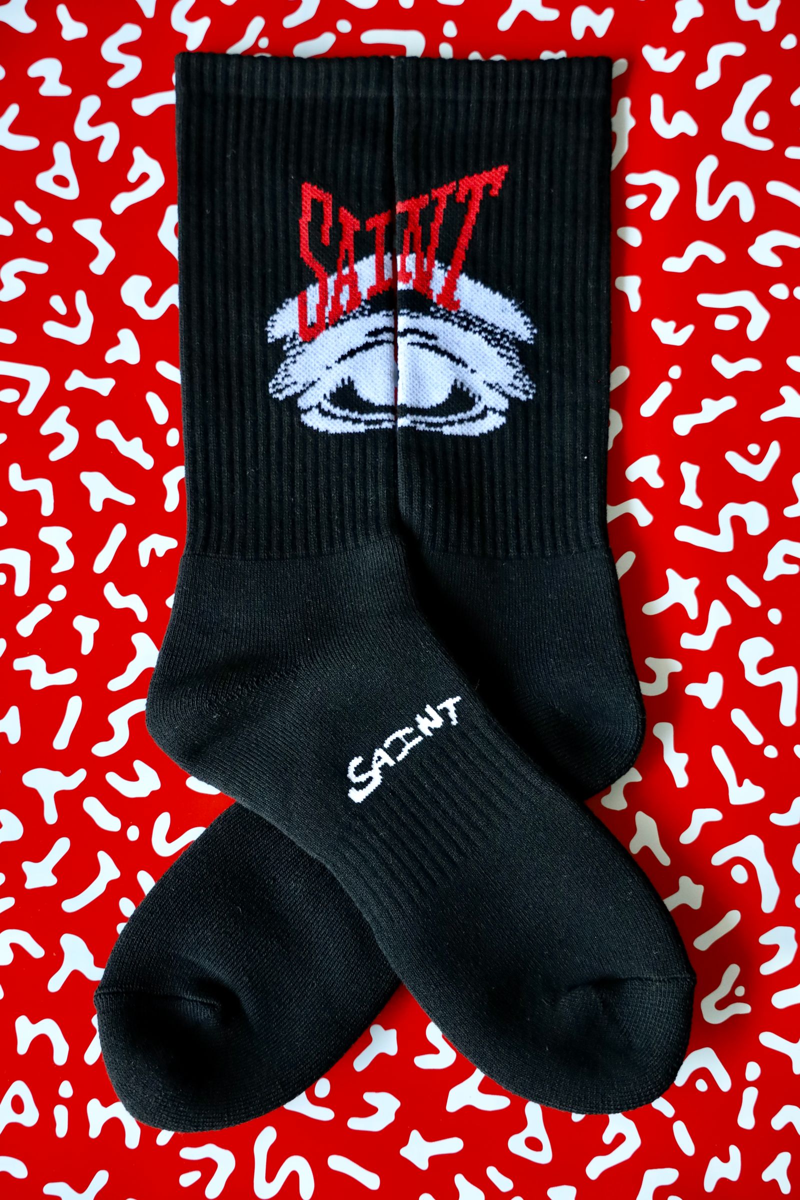 セントマイケル　ソックス　ブラック＆クリーム SAINT M×××××× - セントマイケル EYES_SOCKS(SM-HR1-0000-104