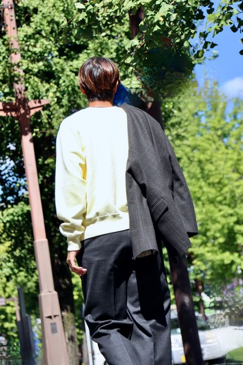 A.PRESSE 23AW Windowpane Jacketスタイル