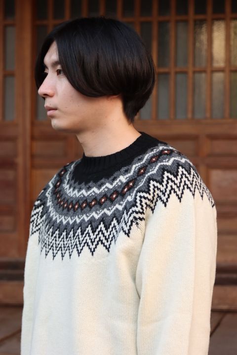 JUNYA WATANABE COMME des GARCONS MAN ウールジャガードニット求心柄"WHITE"style
