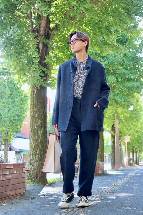 A.PRESSE 23AW Tweed Hunting Jacket"NAVY"スタイル