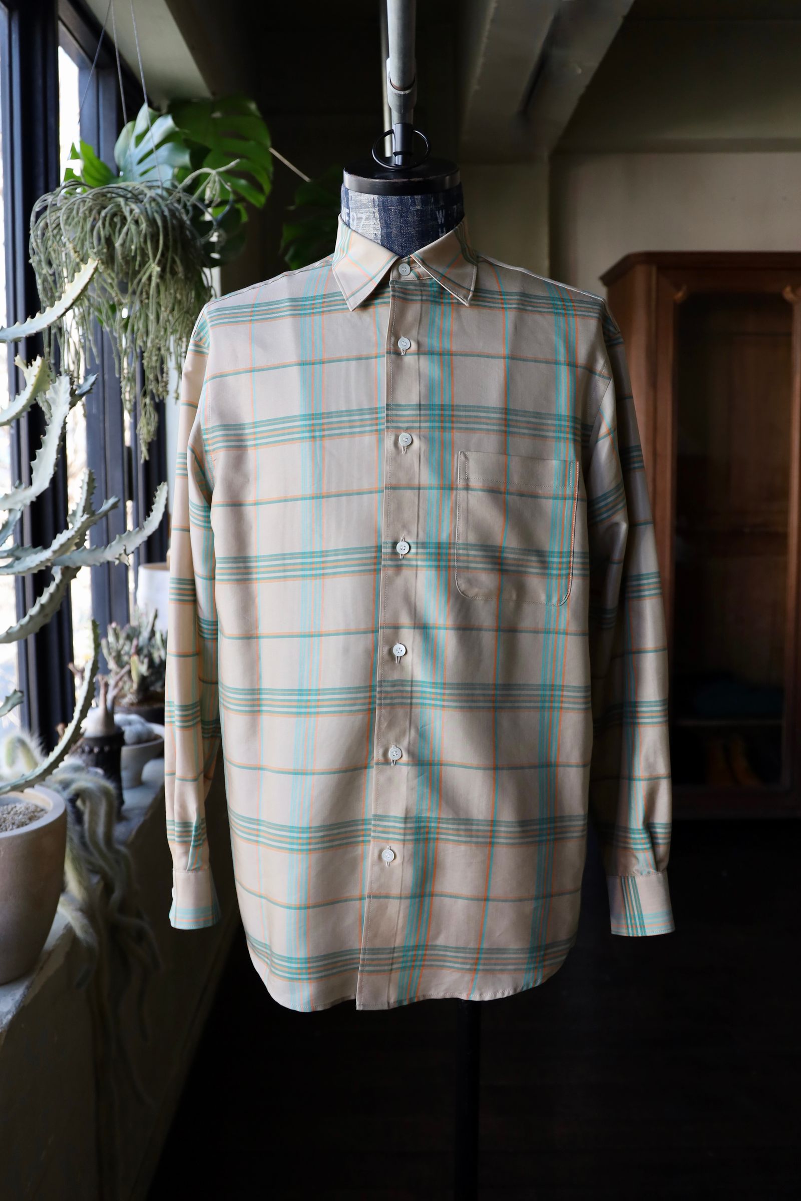 ヨーク25SS シャツPLAID REGULAR COLLAR SHIRT(YK25SS0944SH)BEIGE