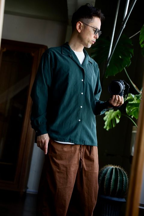 A.PRESSE US Silk Cotton Open Collar L/S Shirtスタイル