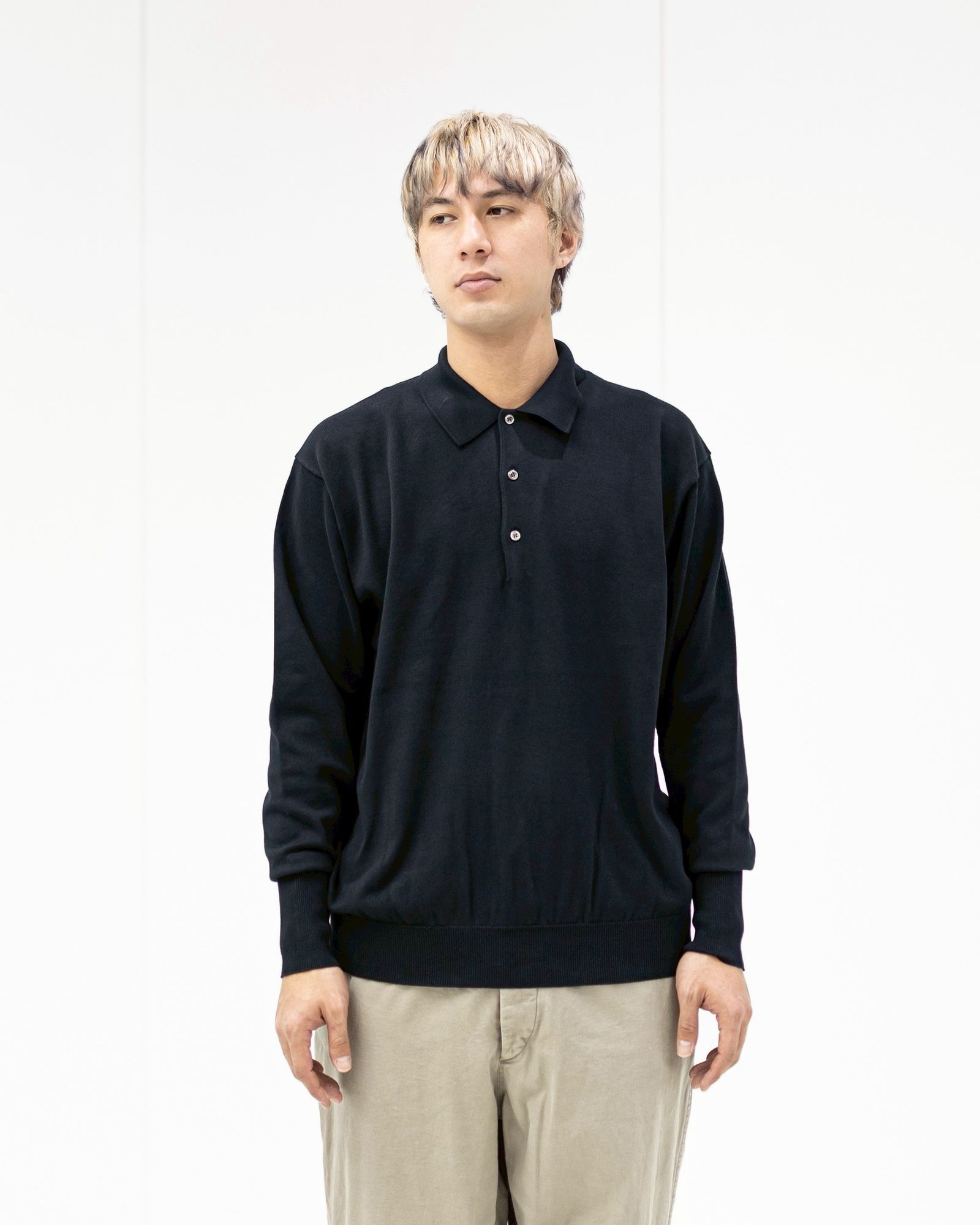 アプレッセ 2026 STYLE1 Cotton Knit L/S Polo Shirts (26SAP-03-03)BLACK☆2月7日(土)発売！