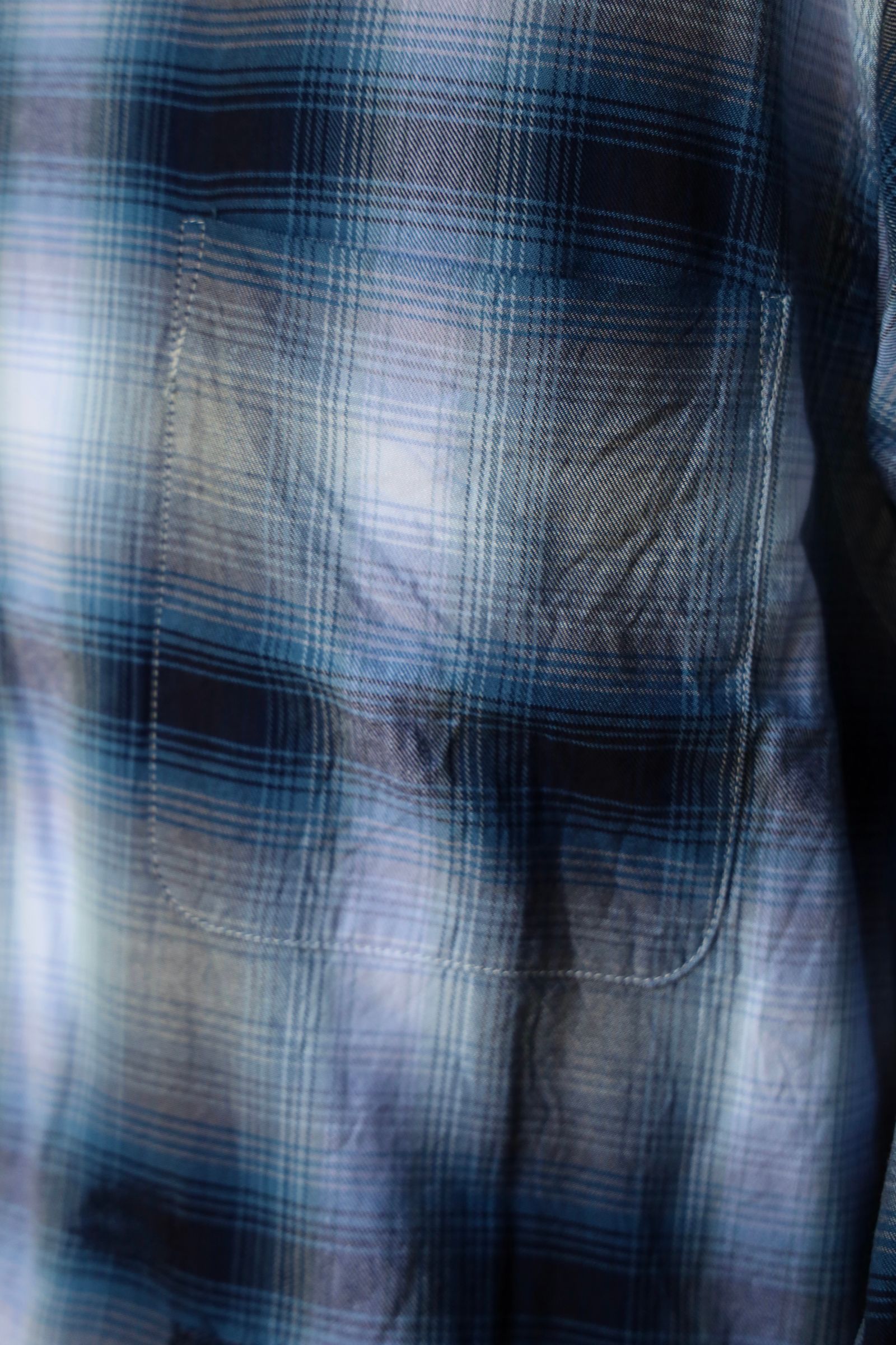 BOW WOW バウワウ RAYON CHECK SHIRTS REPAIRED(BW242-RCSR)BLUE×WHITE REPAIRED