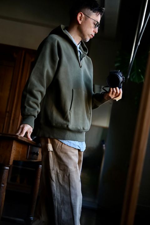 A.PRESSE Vintage Half Zip Sweat Hoodie"OLIVE"スタイル2025.1.25.